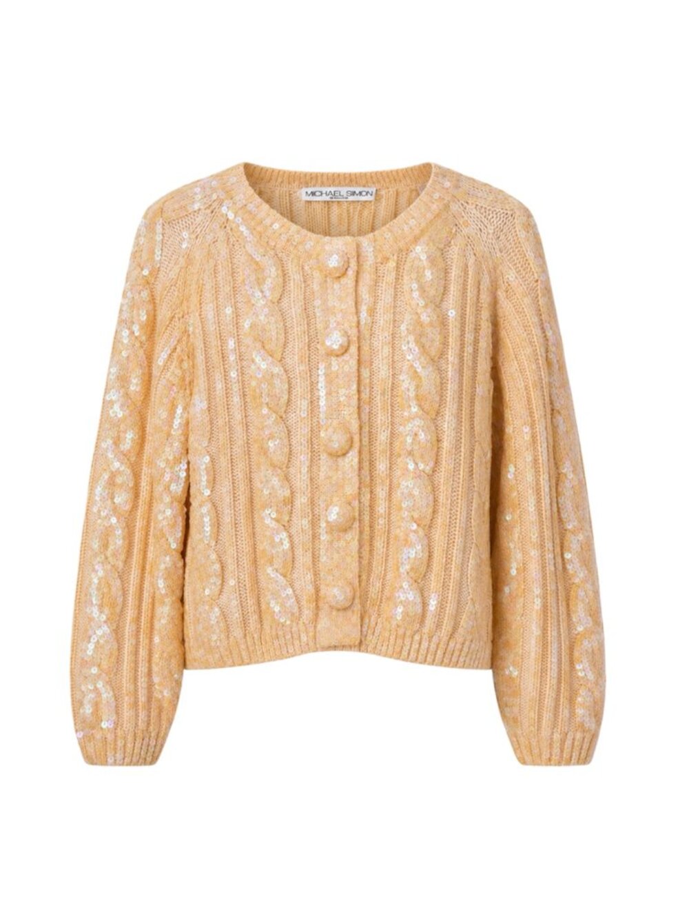 Vintage Michael Simon Cable Knit Sequin Wool Cardigan Sweater